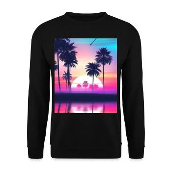 Vaporwave Sun Synthwave Sunset Palms - Unisex Sweatshirt - black - Front - Alina (178cm) & Michal (187cm)