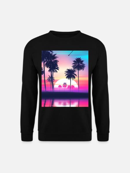 Vaporwave Sun Synthwave Sunset Palmen - Unisex Pullover - Schwarz
