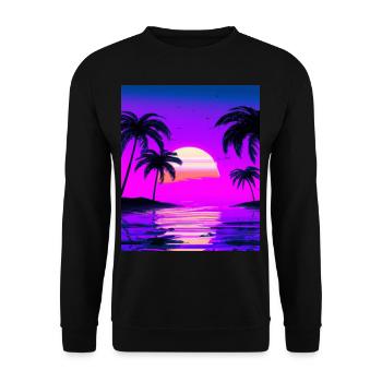 Vaporwave Sun Synthwave Sunset Palms - Unisex Sweatshirt - black - Front - Alina (178cm) & Michal (187cm)