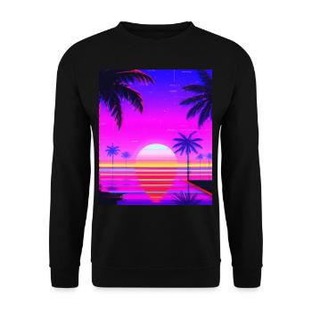 Vaporwave Sun Synthwave Sunset Palms - Unisex Sweatshirt - black - Front - Alina (178cm) & Michal (187cm)