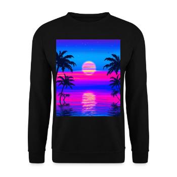 Vaporwave Sun Synthwave Sunset Palms - Unisex Sweatshirt - black - Front - Alina (178cm) & Michal (187cm)