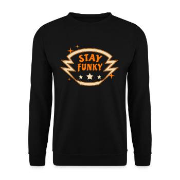 Bleib Funky Retro Vintage 70er 80er Nostalgie - Unisex Pullover - Schwarz - Vorne - Alina (178cm) & Michal (187cm)