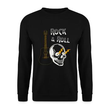 Totenkopf Rocker Rock & Roll Gitarre Musiker - Unisex Pullover - Schwarz - Vorne - Alina (178cm) & Michal (187cm)