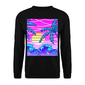 Synthwave Sun Hawaii Vaporwave Aesthetic - Unisex Sweatshirt - black - Front - Alina (178cm) & Michal (187cm)