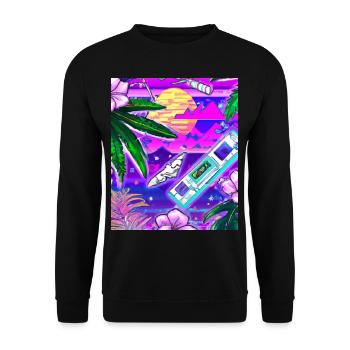 Synthwave Sun Hawaii Vaporwave Aesthetic - Unisex Sweatshirt - black - Front - Alina (178cm) & Michal (187cm)