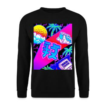 Synthwave Sun Hawaii Vaporwave Aesthetic - Unisex Sweatshirt - black - Front - Alina (178cm) & Michal (187cm)
