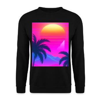 Synthwave Sun Hawaii Vaporwave Aesthetic - Unisex Sweatshirt - black - Front - Alina (178cm) & Michal (187cm)