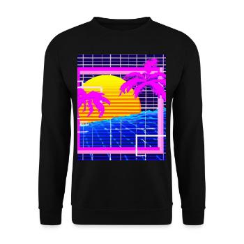 Synthwave Sun Hawaii Vaporwave Aesthetic - Unisex Sweatshirt - black - Front - Alina (178cm) & Michal (187cm)