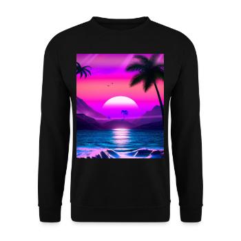 Synthwave Sun Hawaii Vaporwave Aesthetic - Unisex Sweatshirt - black - Front - Alina (178cm) & Michal (187cm)