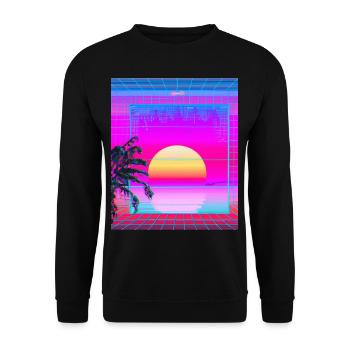 Synthwave Sun Hawaii Vaporwave Aesthetic - Unisex Sweatshirt - black - Front - Alina (178cm) & Michal (187cm)
