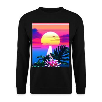 Synthwave Sun Hawaii Vaporwave Aesthetic - Unisex Sweatshirt - black - Front - Alina (178cm) & Michal (187cm)