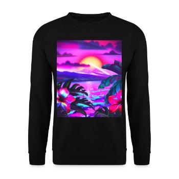 Synthwave Sun Hawaii Vaporwave Aesthetic - Unisex Sweatshirt - black - Front - Alina (178cm) & Michal (187cm)