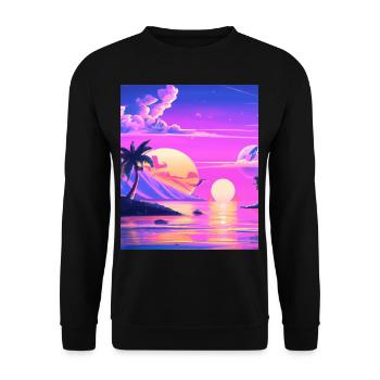 Synthwave Sun Hawaii Vaporwave Aesthetic - Unisex Sweatshirt - black - Front - Alina (178cm) & Michal (187cm)