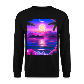 Synthwave Sun Hawaii Vaporwave Aesthetic - Unisex Sweatshirt - black - Front - Alina (178cm) & Michal (187cm)