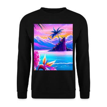 Synthwave Sun Hawaii Vaporwave Aesthetic - Unisex Sweatshirt - black - Front - Alina (178cm) & Michal (187cm)