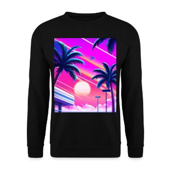 Synthwave Sun Hawaii Vaporwave Aesthetic - Unisex Sweatshirt - black - Front - Alina (178cm) & Michal (187cm)