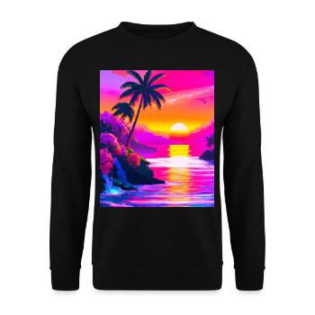 Synthwave Sun Hawaii Vaporwave Aesthetic - Unisex Sweatshirt - black - Front - Alina (178cm) & Michal (187cm)