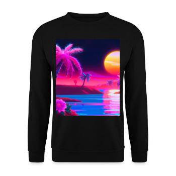 Synthwave Sun Hawaii Vaporwave Aesthetic - Unisex Sweatshirt - black - Front - Alina (178cm) & Michal (187cm)