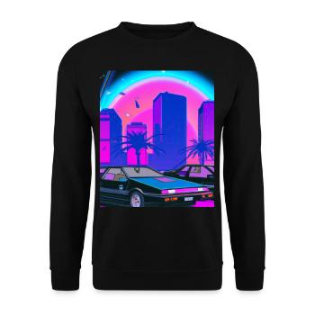 Vaporwave Esthétique Synthwave City - Sweat-shirt Unisexe - noir - Devant - Alina (178cm) & Michal (187cm)