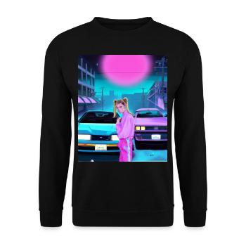 Vaporwave Esthétique Synthwave Car Anime Fille - Sweat-shirt Unisexe - noir - Devant - Alina (178cm) & Michal (187cm)