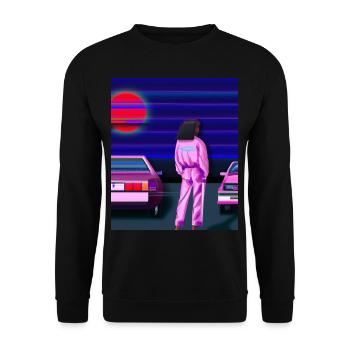 Vaporwave Esthétique Synthwave Car Anime Fille - Sweat-shirt Unisexe - noir - Devant - Alina (178cm) & Michal (187cm)