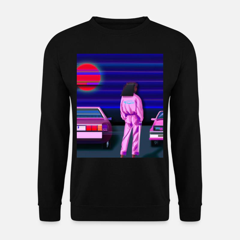 Vaporwave Aesthetic Synthwave Car Anime Girl - Unisex Pullover - Schwarz