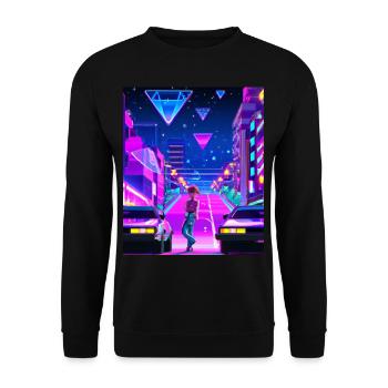 Vaporwave Esthétique Synthwave City Anime Girl - Sweat-shirt Unisexe - noir - Devant - Alina (178cm) & Michal (187cm)