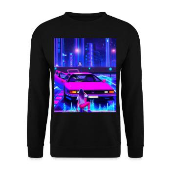 Vaporwave Esthétique Synthwave Car Anime Fille - Sweat-shirt Unisexe - noir - Devant - Alina (178cm) & Michal (187cm)