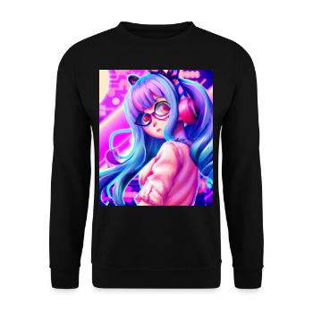 Pastel Aesthetic Nerd Anime Girl - Unisex Sweatshirt - black - Front - Alina (178cm) & Michal (187cm)