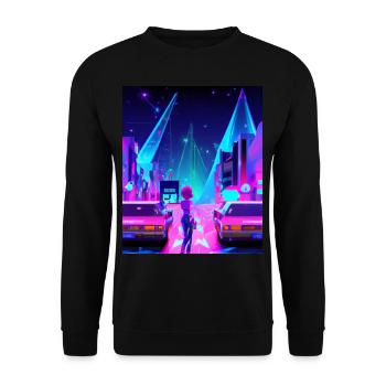 Vaporwave Esthétique Synthwave City Anime Girl - Sweat-shirt Unisexe - noir - Devant - Alina (178cm) & Michal (187cm)