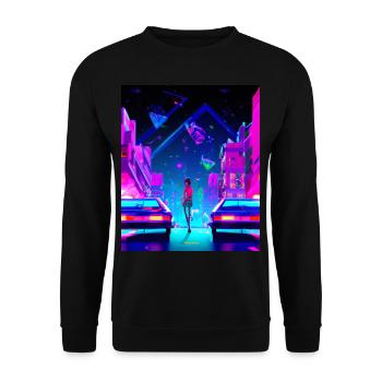 Vaporwave Esthétique Synthwave City Anime Girl - Sweat-shirt Unisexe - noir - Devant - Alina (178cm) & Michal (187cm)