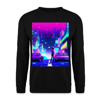 Vaporwave Esthétique Synthwave City Anime Girl - Sweat-shirt Unisexe - noir - Devant - Alina (178cm) & Michal (187cm)