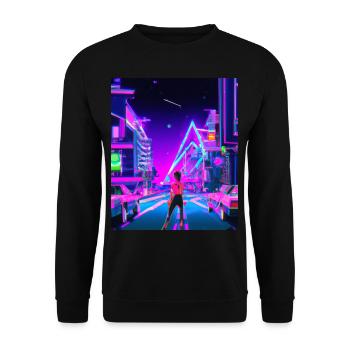 Vaporwave Esthétique Synthwave City Anime Girl - Sweat-shirt Unisexe - noir - Devant - Alina (178cm) & Michal (187cm)