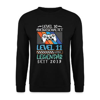 Level 10 Freigeschaltet 10. Geburtstag Gamer - Unisex Pullover - Schwarz - Vorne - Alina (178cm) & Michal (187cm)
