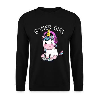Gamer Girl Funny Gaming Unicorn Gaming Girl - Sweat-shirt Unisexe - noir - Devant - Alina (178cm) & Michal (187cm)