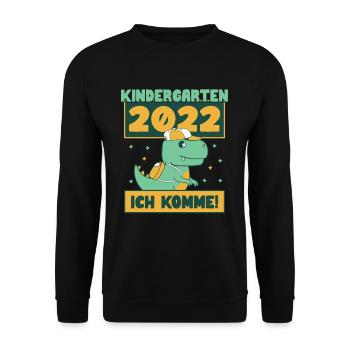 Kindergarten 2022 Ich Komme Kindergartenkind Dino - Unisex Pullover - Schwarz - Vorne - Alina (178cm) & Michal (187cm)