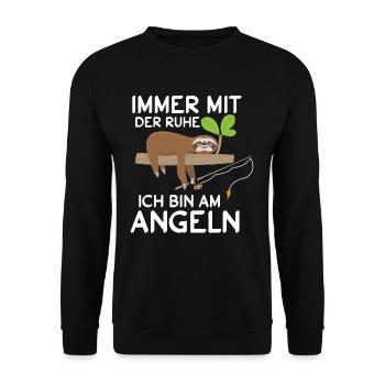Immer mit der Ruhe ich bin am Angeln Faultier - Unisex Pullover - Schwarz - Vorne - Alina (178cm) & Michal (187cm)