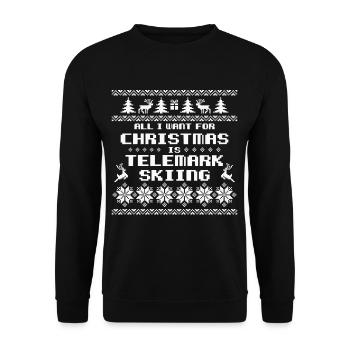 Christmas Telemark Ski Touring Ski Free Heel - Unisex Sweatshirt - black - Front - Alina (178cm) & Michal (187cm)