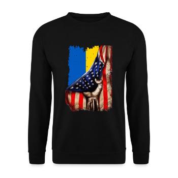 Fight for Ukraine USA Flagge Ukraine - Unisex Pullover - Schwarz - Vorne - Alina (178cm) & Michal (187cm)