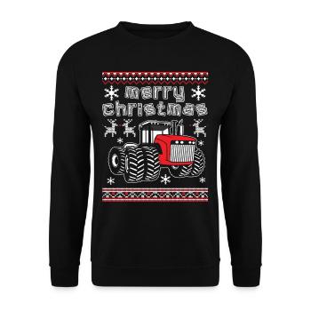 Merry Christmas Tractor - Unisex Sweatshirt - black - Front - Alina (178cm) & Michal (187cm)