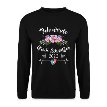 Große Schwester 2023 - Unisex Pullover - Schwarz - Vorne - Alina (178cm) & Michal (187cm)