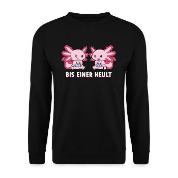 Bis Einer Heult Gamer Axolotl - Unisex Pullover - Schwarz - Vorne - Alina (178cm) & Michal (187cm)