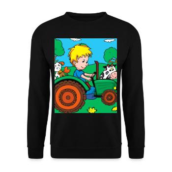 Grüner Traktor Geburtstag Bauernhof Tiere - Unisex Pullover - Schwarz - Vorne - Alina (178cm) & Michal (187cm)
