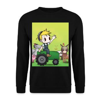 Green Tractor Birthday Anime Farm Animals - Unisex Sweatshirt - black - Front - Alina (178cm) & Michal (187cm)
