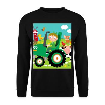 Grüner Traktor Geburtstag Bauernhof Tiere - Unisex Pullover - Schwarz - Vorne - Alina (178cm) & Michal (187cm)