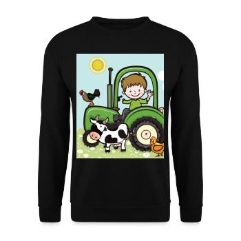 Grüner Traktor Geburtstag Bauernhof Tiere - Unisex Pullover - Schwarz - Vorne - Alina (178cm) & Michal (187cm)