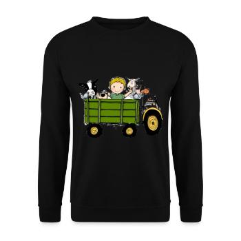 Grüner Traktor Geburtstag Bauernhof Tiere - Unisex Pullover - Schwarz - Vorne - Alina (178cm) & Michal (187cm)