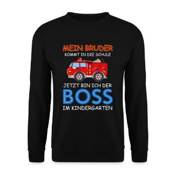Mein Bruder Kommt Zur Schule Jetzt Bin Ich Boss - Unisex Pullover - Schwarz - Vorne - Alina (178cm) & Michal (187cm)