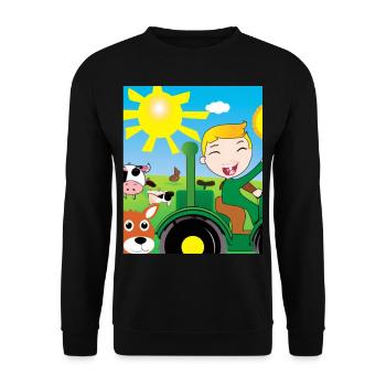 Grüner Traktor Geburtstag Bauernhof Tiere - Unisex Pullover - Schwarz - Vorne - Alina (178cm) & Michal (187cm)