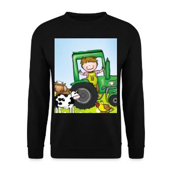 Grüner Traktor Geburtstag Bauernhof Tiere - Unisex Pullover - Schwarz - Vorne - Alina (178cm) & Michal (187cm)